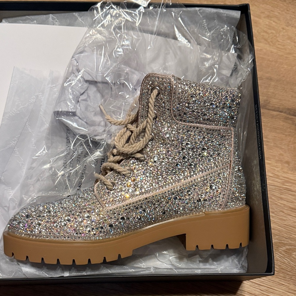 Betsey Johnson Glittering Crystal Combat Boots